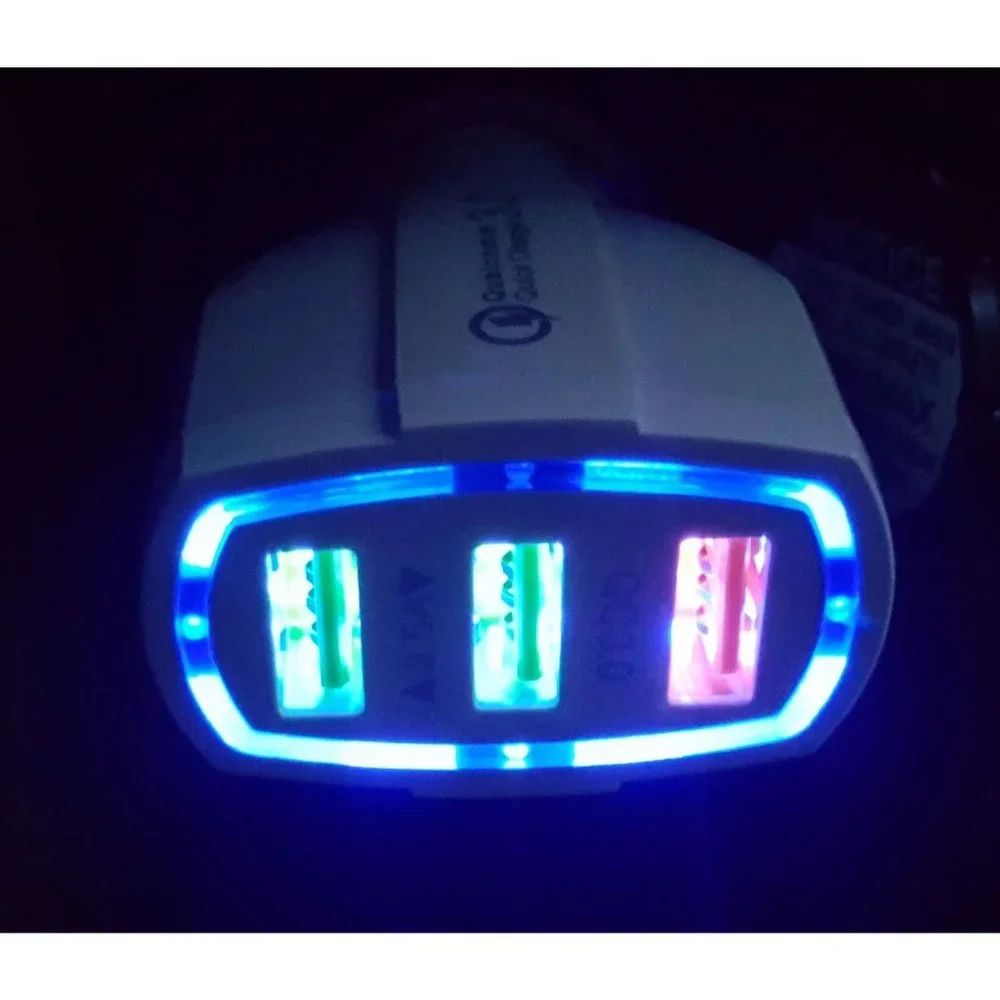 3 LED Port Car Charger for iPhone, Samsung and other devices - White